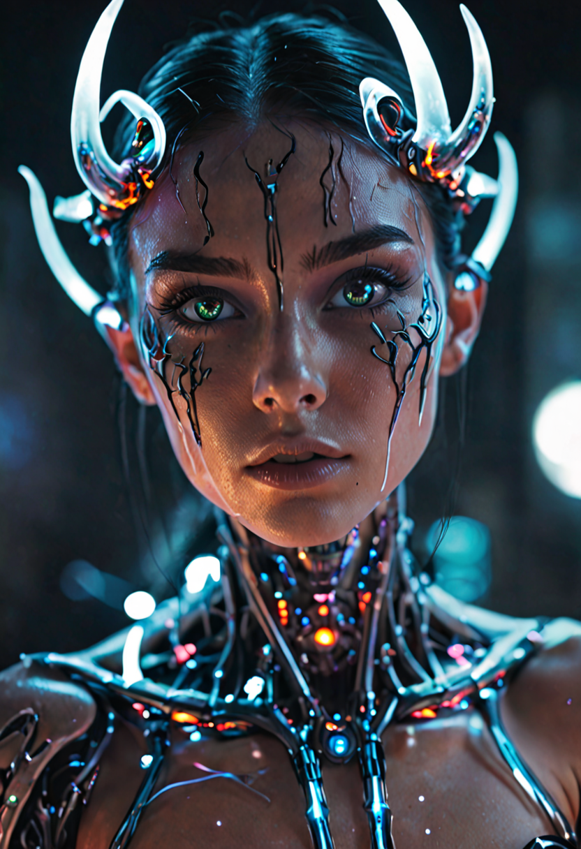 cinematic photo, ethereal cyber bone demon woman,…