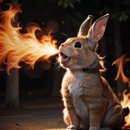 Rabbit, <lora:FireBreath:0.7> breathing fire, ope…