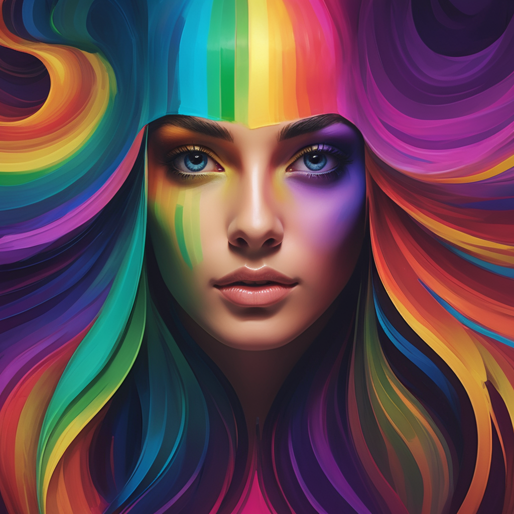 Resonating matte rainbow glitch scanner on face, …