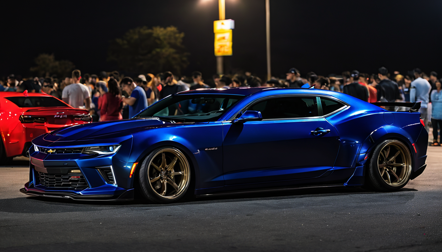 Car meet crowd, Chevrolet Camaro wide body tuned …