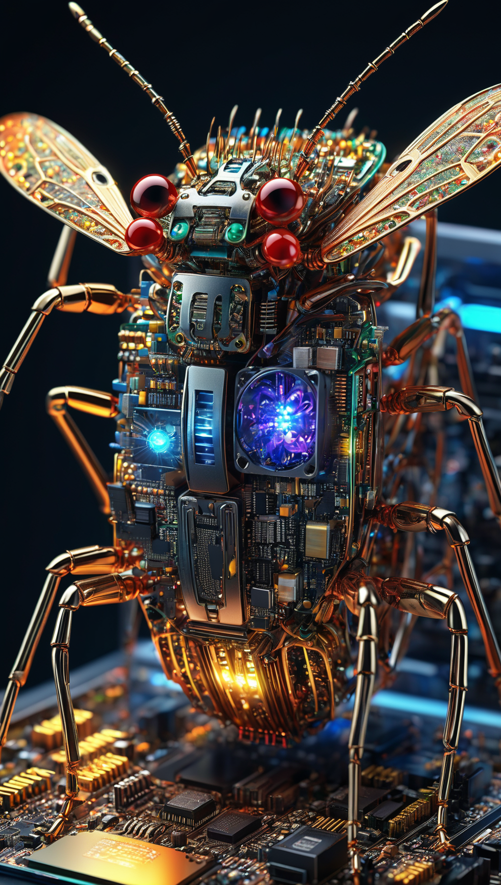 A bug made of electronic components, inside a com…