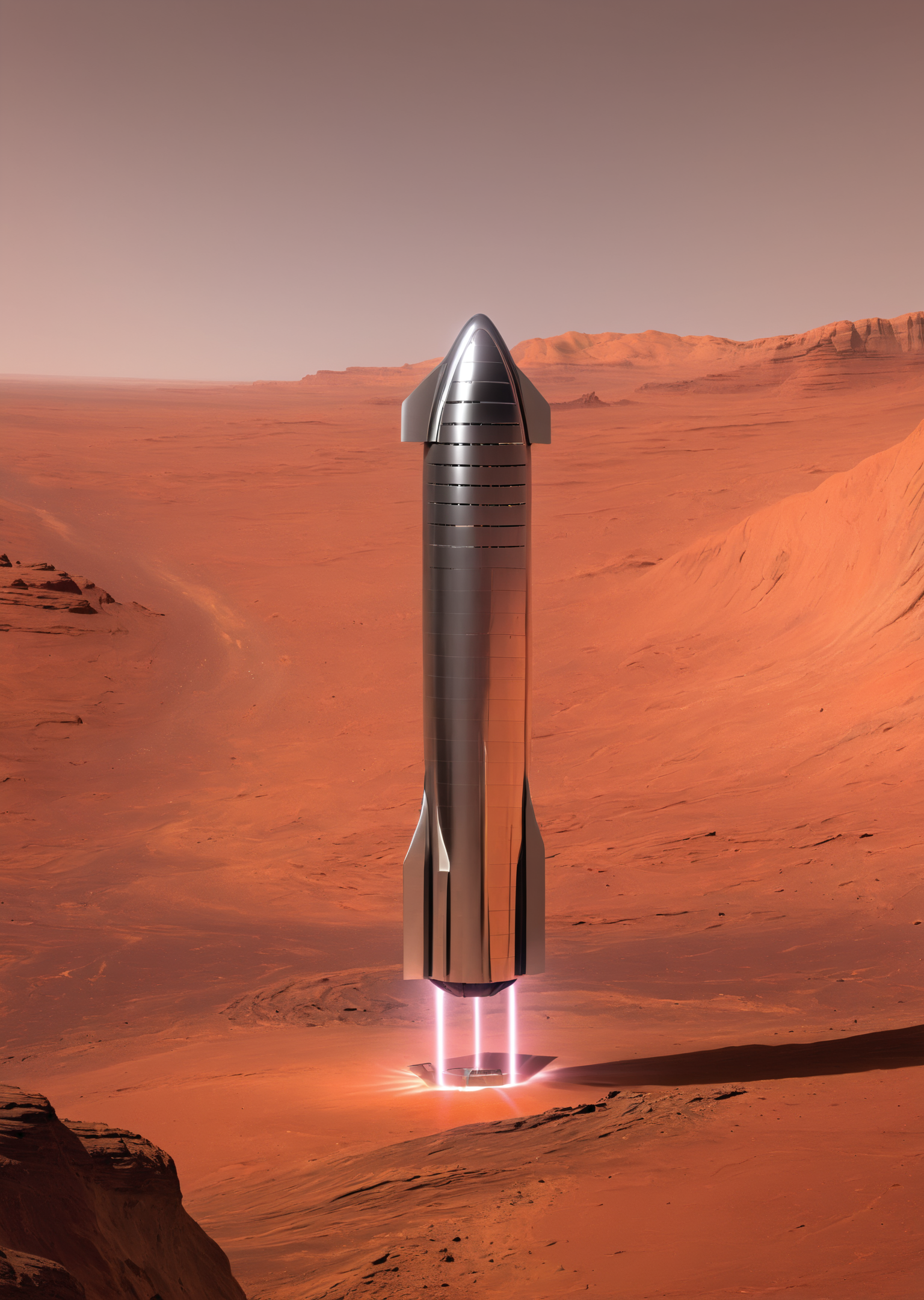 concept art A shiny metallic SpaceX Starship land…