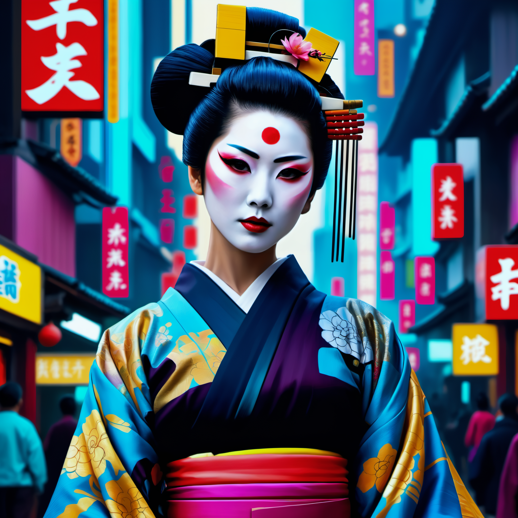 concept art Painting of cyberpunk woman (geisha:1…