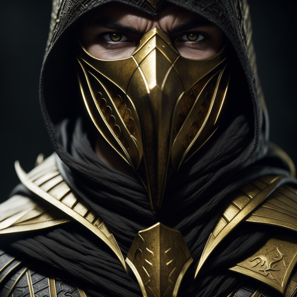 scorpion from mortal kombat, detailed white eyes,…