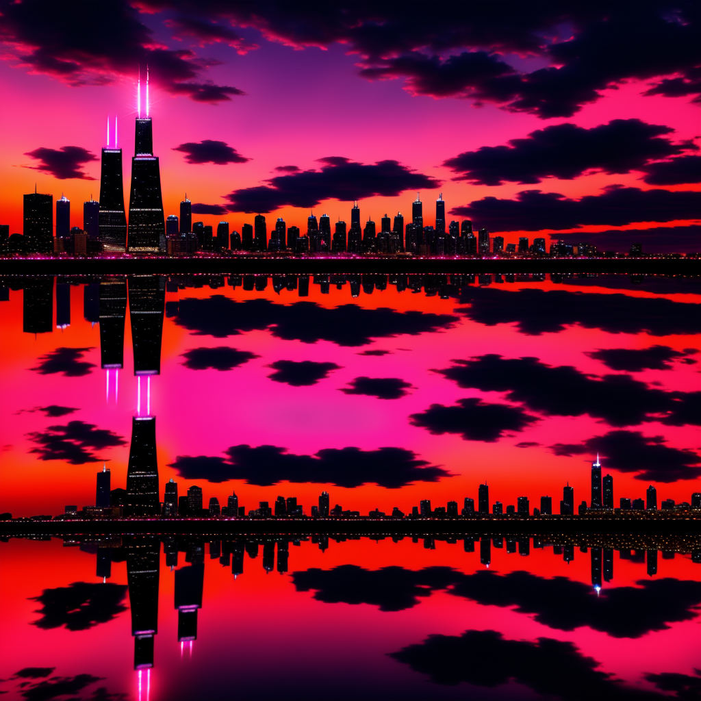 Chicago Skyline setting with neon pink accents, h…
