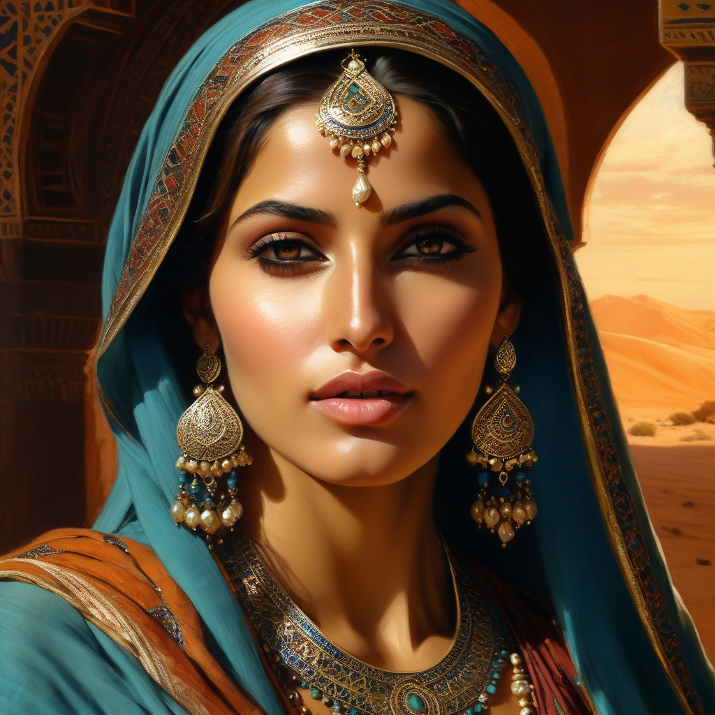 Art close up of an arab female, portrait, beautif…