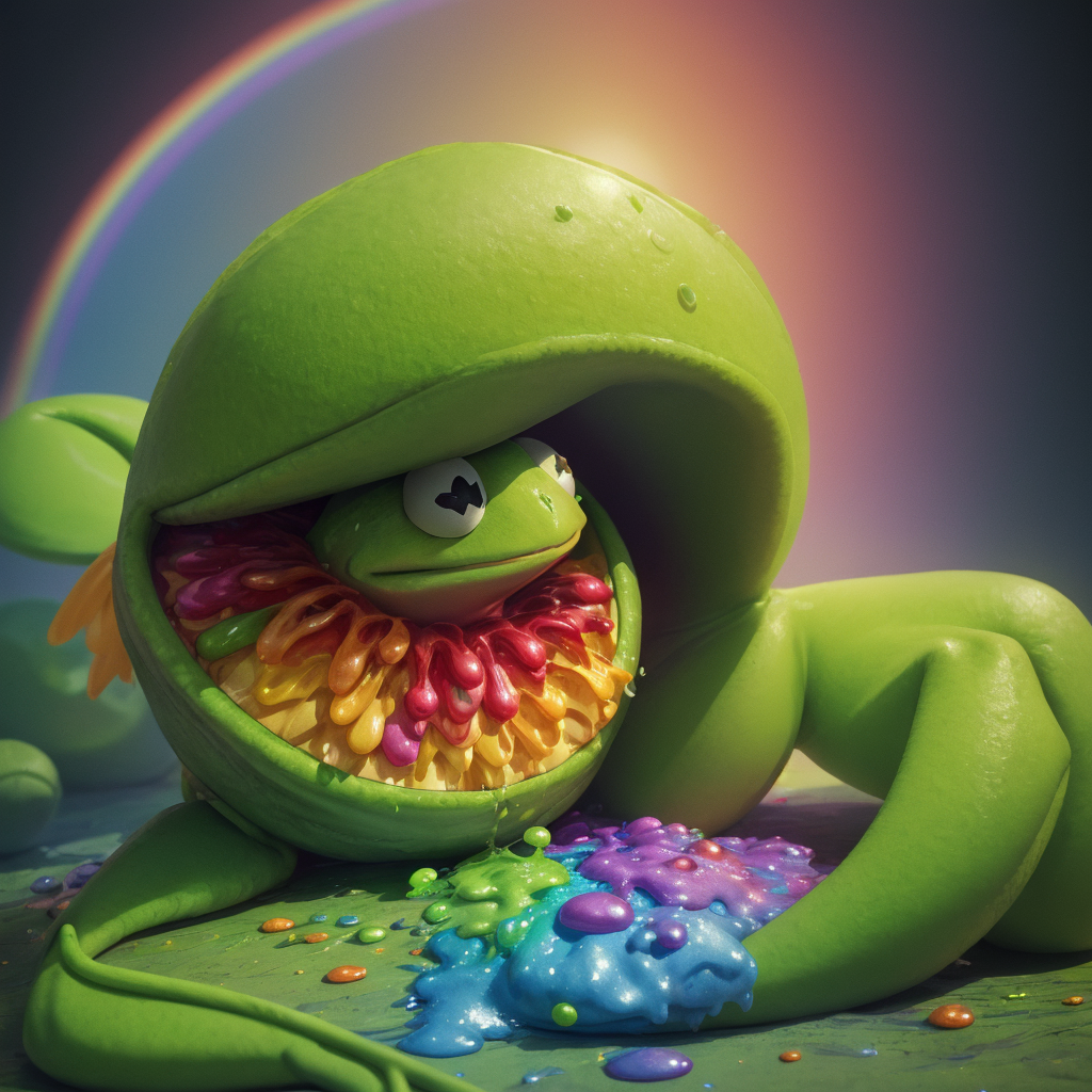 Kermit the frong vomiting the rainbow