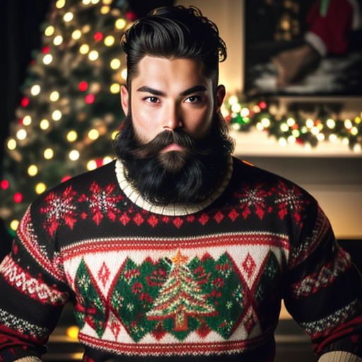 a man in a hideous Christmas sweater with Christm…