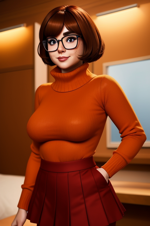 Velma Dinkley, (mixture of cartoon and 3d render)…