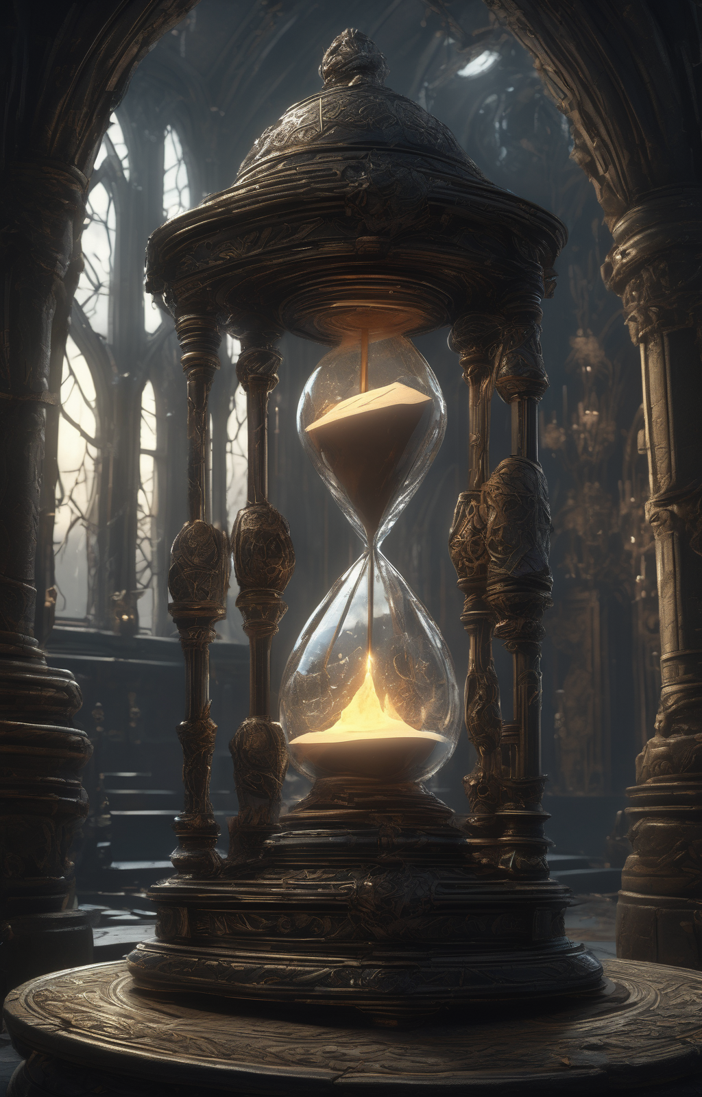 (dark magic), (grim), hourglass, (intricate detai…