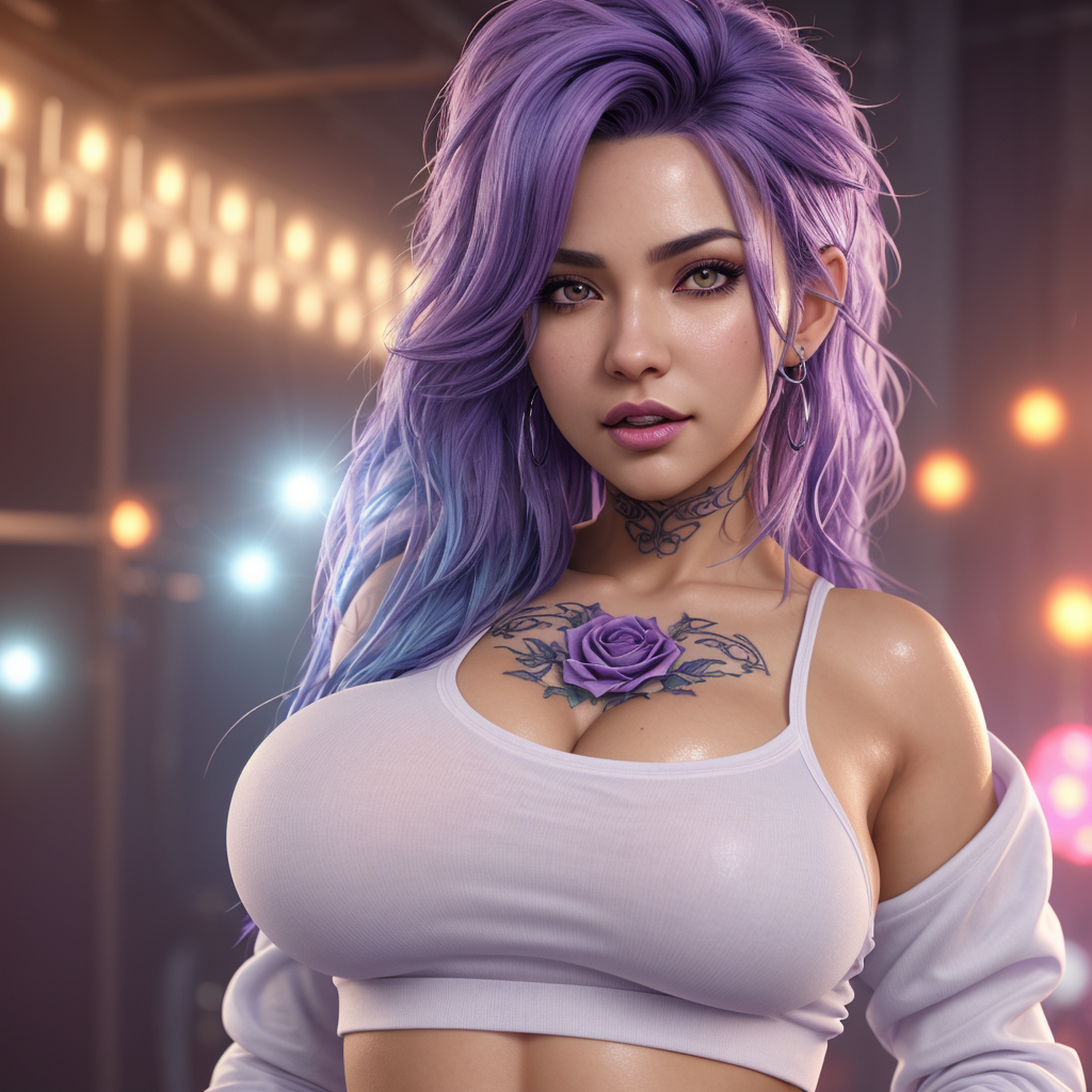 thin medium wavy Purple and blue hair, very detai…