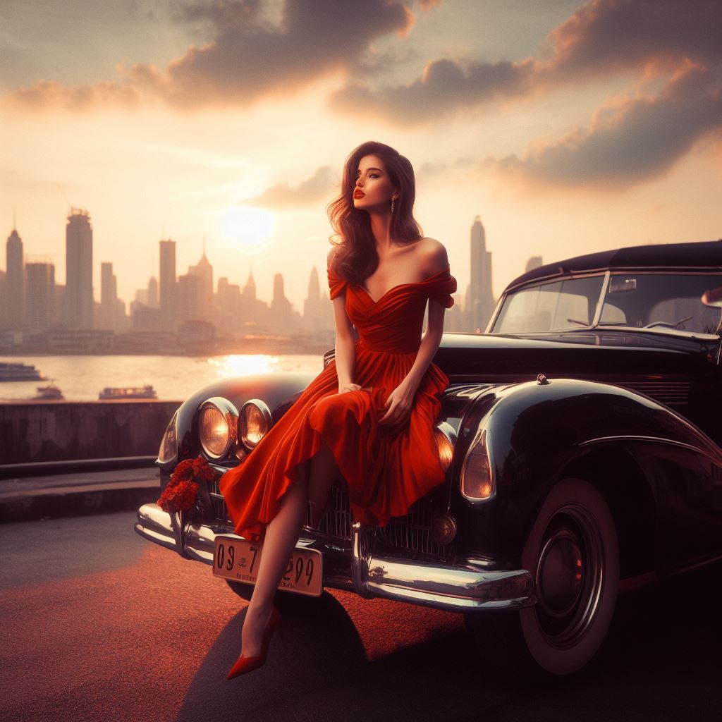 woman laying on hood of a car