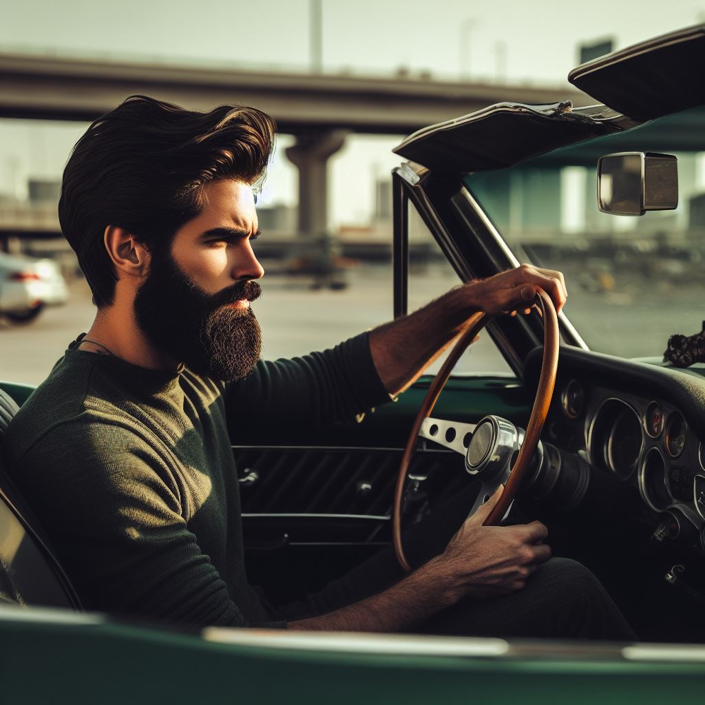 white beard man drive 67 corvette