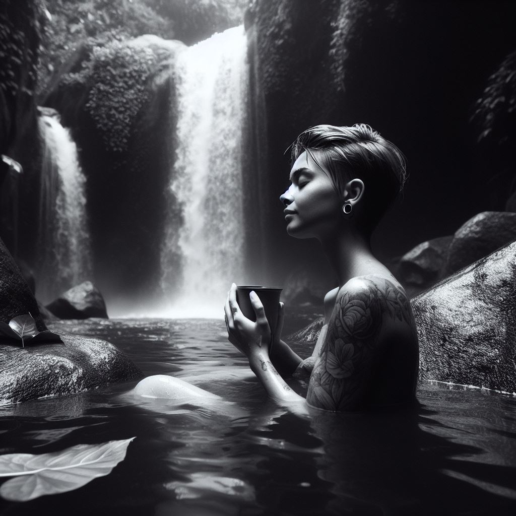 woman bathing waterfall tattoo