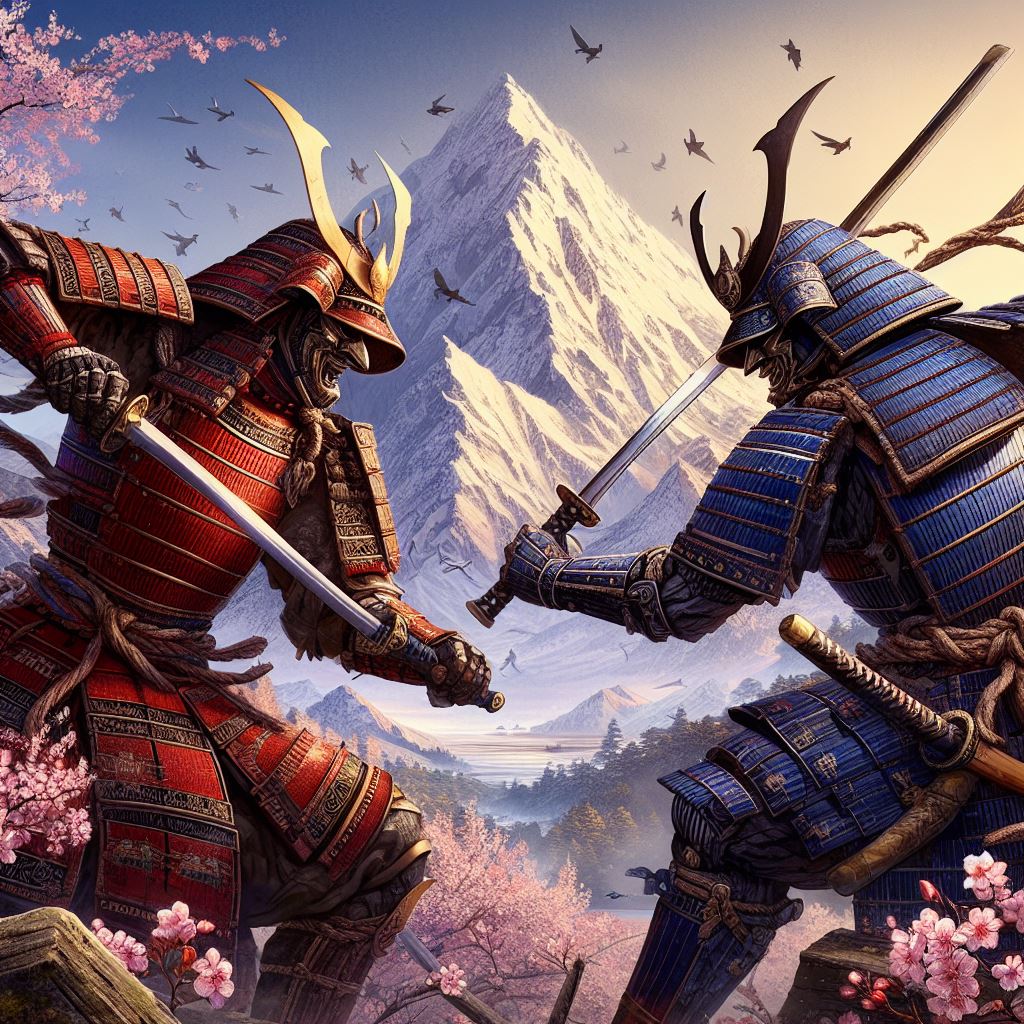 samurai japanese two men fighting